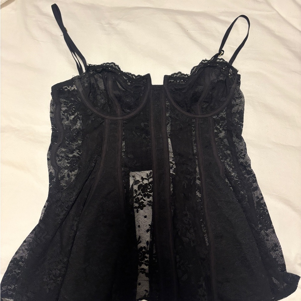 Anthropologie Black Lace Corset Top